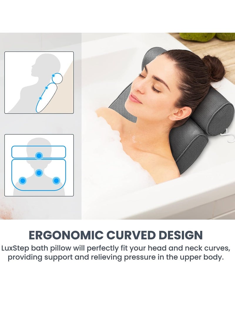 LuxStep LuxStep Bath Pillow Bathtub Pillow with 6 Non-Slip Suction cups,14.6x12.6 Inch, Extra Thick and Soft Air Mesh Pillow for Bath - Fits All Bathtub, Grey  - Image 5