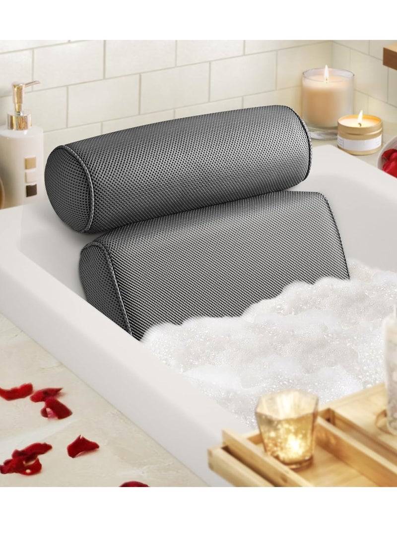 LuxStep LuxStep Bath Pillow Bathtub Pillow with 6 Non-Slip Suction cups,14.6x12.6 Inch, Extra Thick and Soft Air Mesh Pillow for Bath - Fits All Bathtub, Grey  - Image 2