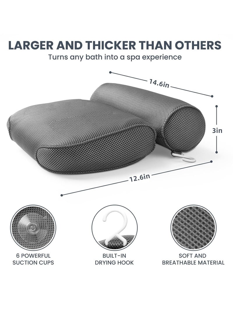 LuxStep LuxStep Bath Pillow Bathtub Pillow with 6 Non-Slip Suction cups,14.6x12.6 Inch, Extra Thick and Soft Air Mesh Pillow for Bath - Fits All Bathtub, Grey  - Image 3
