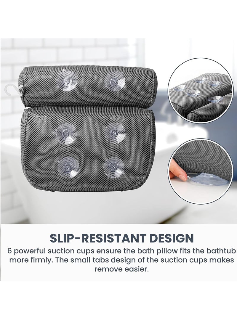 LuxStep LuxStep Bath Pillow Bathtub Pillow with 6 Non-Slip Suction cups,14.6x12.6 Inch, Extra Thick and Soft Air Mesh Pillow for Bath - Fits All Bathtub, Grey  - Image 4