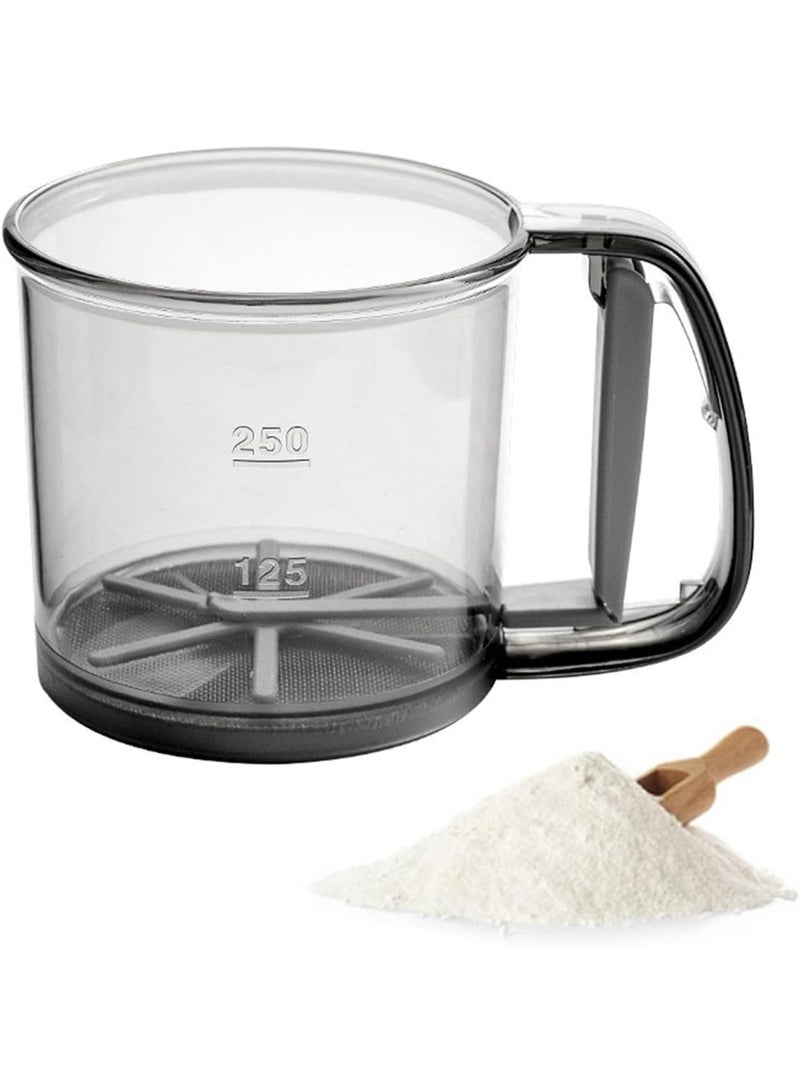 مُنخل الدقيق للخبز، مُنخل دقيق، شبكة ناعمة بتصميم ضغط يدوي، مُنخل يدوي محمول للخبز، السكر البودرة، الدقيق، خال من BPA، رمادي - Image 1