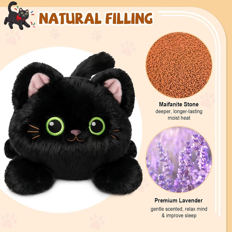 JILPAK Microwave Heating Pad for Period Cramps - Heatable Black Cat Plush for Soothing&Relax with Lavender Scented, Weighted Stuffed Animals for Pain Stress Relief - Image 5