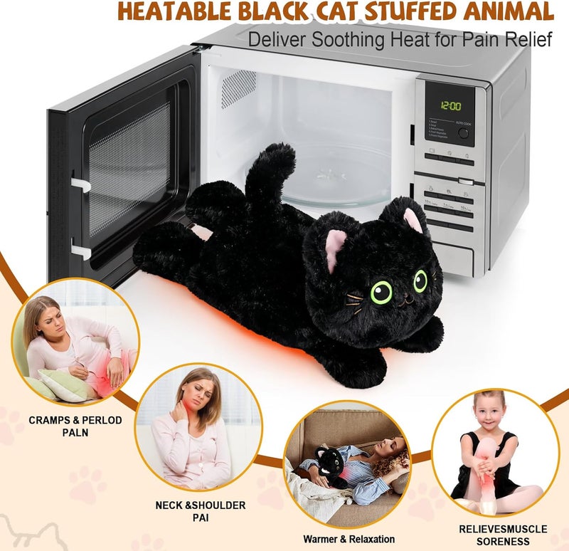 JILPAK Microwave Heating Pad for Period Cramps - Heatable Black Cat Plush for Soothing&Relax with Lavender Scented, Weighted Stuffed Animals for Pain Stress Relief - Image 4