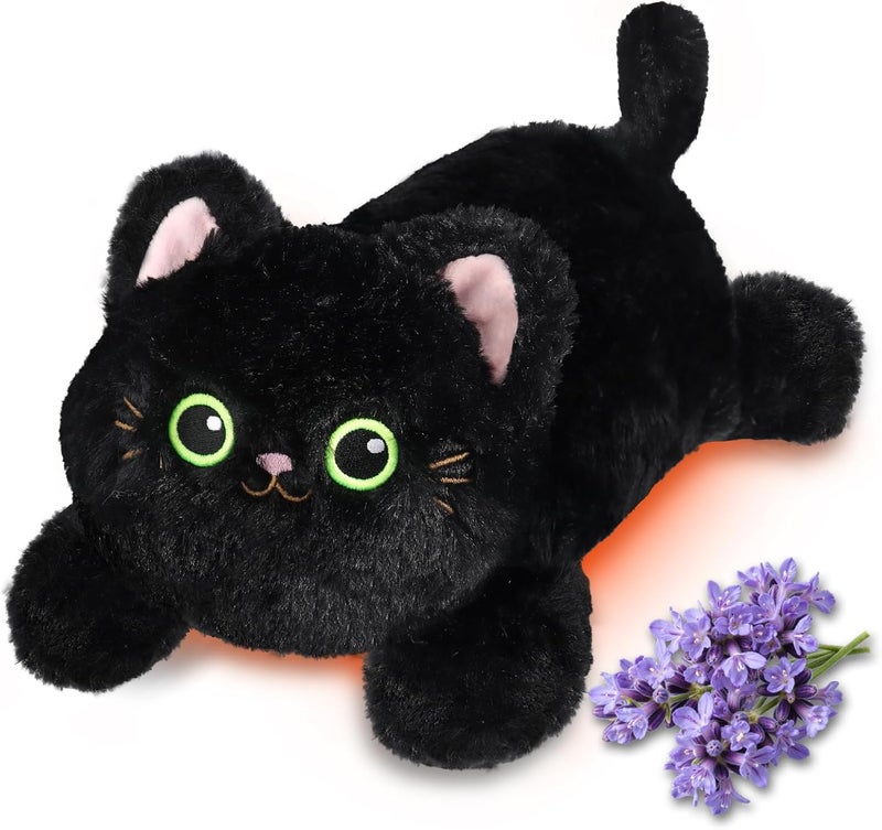 JILPAK Microwave Heating Pad for Period Cramps - Heatable Black Cat Plush for Soothing&Relax with Lavender Scented, Weighted Stuffed Animals for Pain Stress Relief - Image 1