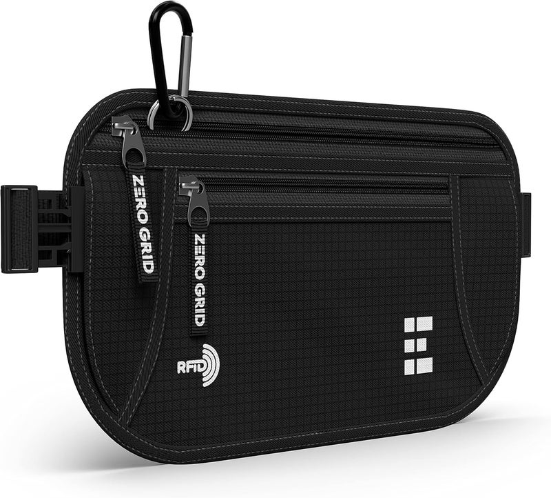 Zero Grid Money Belt for Secure Travel - RFID Blocking Slim Passport Holder - Hidden Waist Pouch for Cash, Credit Cards, Documents - Concealable Under Clothes, Water-Resistant Slim Fanny Pack for Men and Women - Image 1