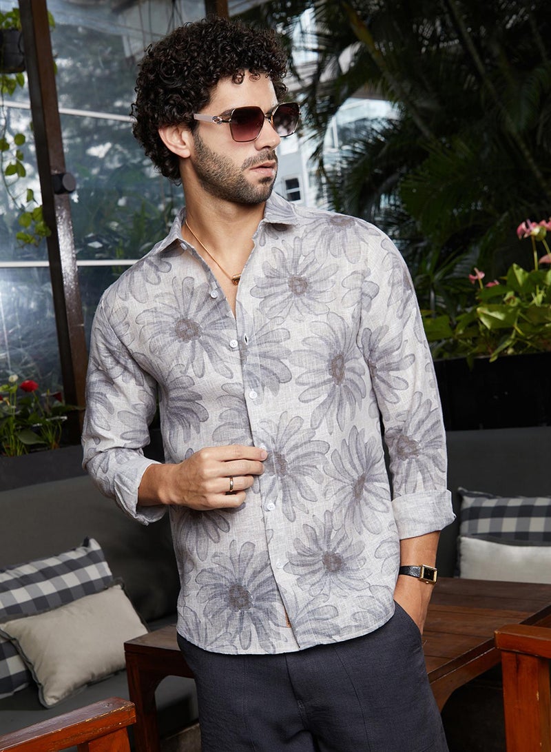 Campus Sutra Men's Coin Grey Gloomy Daisy Shirt  - Image 1