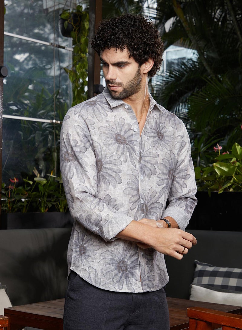 Campus Sutra Men's Coin Grey Gloomy Daisy Shirt  - Image 3
