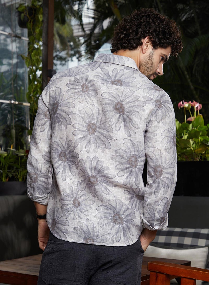 Campus Sutra Men's Coin Grey Gloomy Daisy Shirt  - Image 5