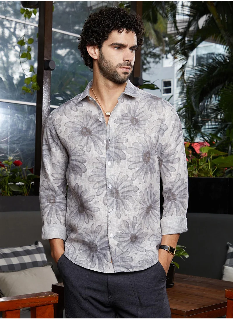 Campus Sutra Men's Coin Grey Gloomy Daisy Shirt