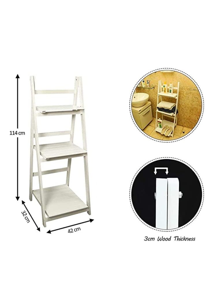Generic FFD 3-Tier Foldable Wooden Ladder Shelf Multi-Functional Storage Rack & Organizer No Assembly, Portable Design for Books, Plants, Décor  - Image 2
