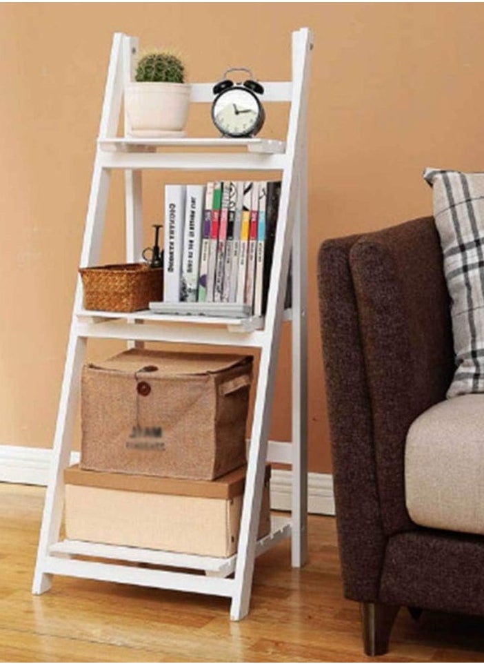 Generic FFD 3-Tier Foldable Wooden Ladder Shelf Multi-Functional Storage Rack & Organizer No Assembly, Portable Design for Books, Plants, Décor  - Image 1