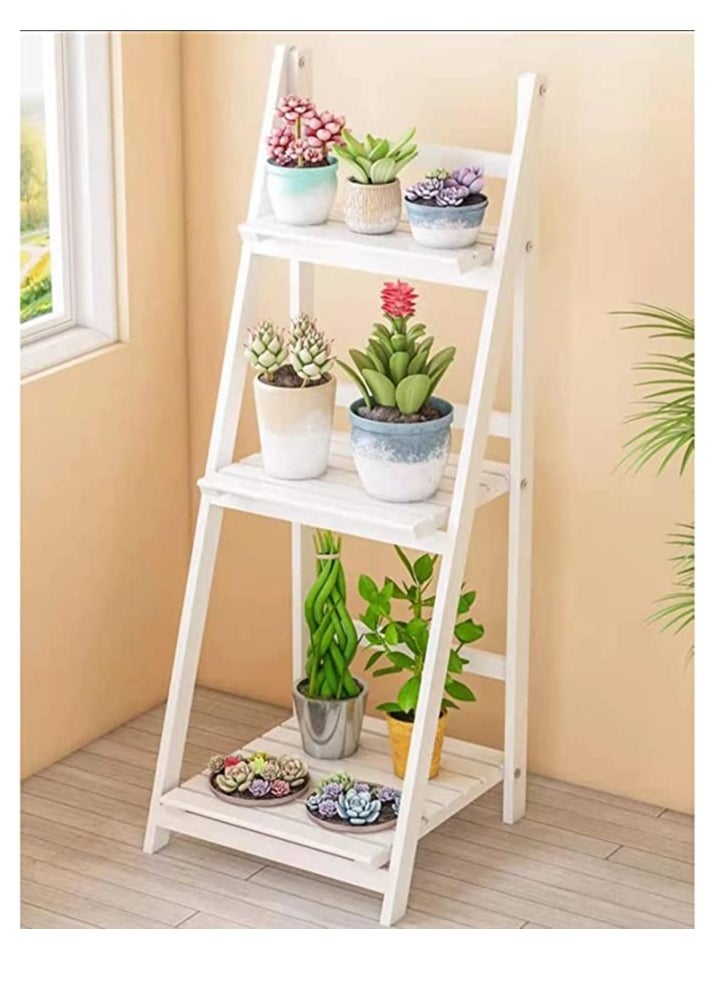 Generic FFD 3-Tier Foldable Wooden Ladder Shelf Multi-Functional Storage Rack & Organizer No Assembly, Portable Design for Books, Plants, Décor  - Image 5
