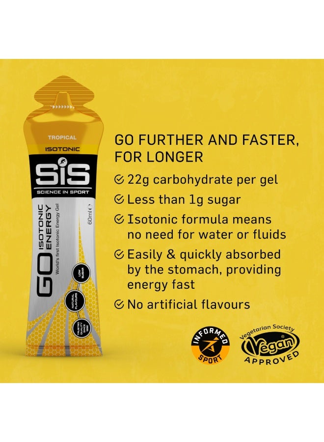 SIS GO Isotonic Energy Gels | 22g Carbohydrates | Low Sugar | Easily Digestible | Gluten Free | No Water Needed | Running Gels | Tropical Flavour | 30 Pack - Image 3