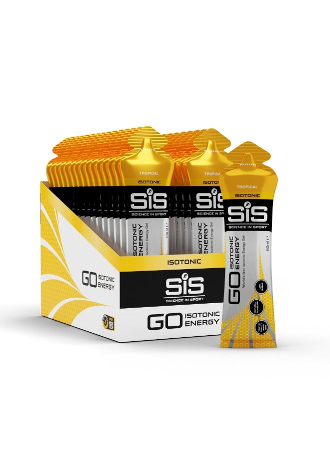 SIS GO Isotonic Energy Gels | 22g Carbohydrates | Low Sugar | Easily Digestible | Gluten Free | No Water Needed | Running Gels | Tropical Flavour | 30 Pack - Image 1