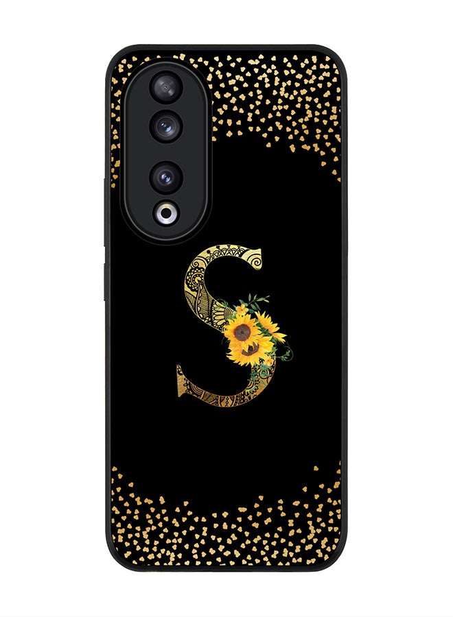 Stylizedd Rugged Black edge case for Honor 90 5G, Slim fit Flexible Anti Drop Thin Cover - Custom Monogram Initial Letter Floral Pattern Alphabet - S ( Black )  - Image 1