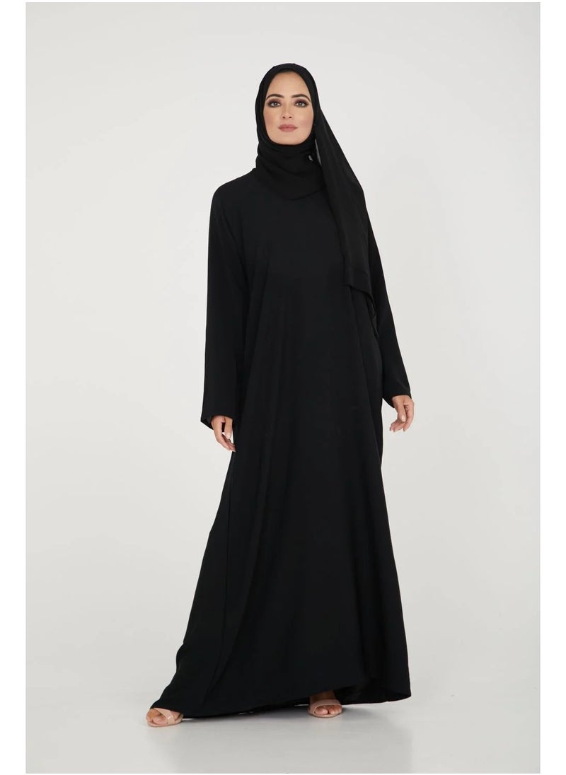 Classic Black Abaya in Premium Korean Nida Fabric – Full Plain Design with Matching Sheila