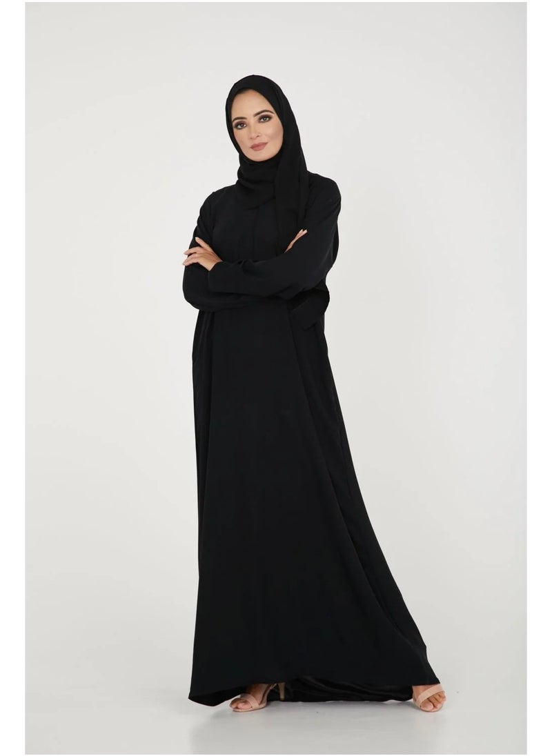 Classic Black Abaya in Premium Korean Nida Fabric – Full Plain Design with Matching Sheila