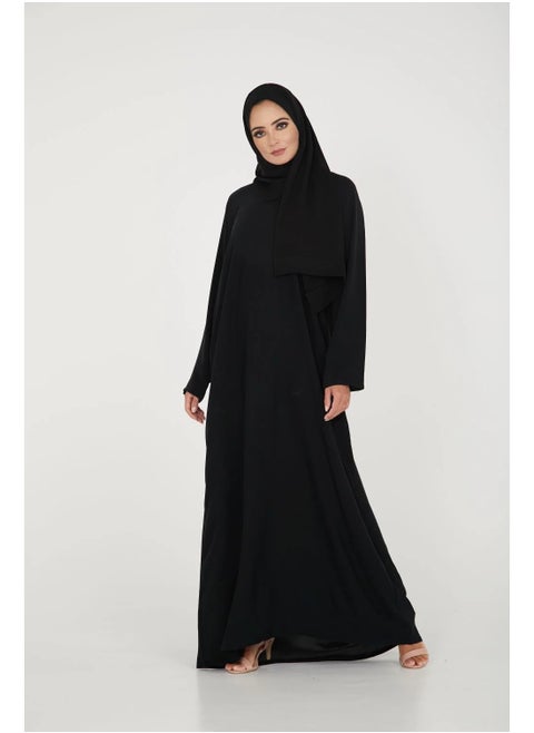Classic Black Abaya in Premium Korean Nida Fabric – Full Plain Design with Matching Sheila