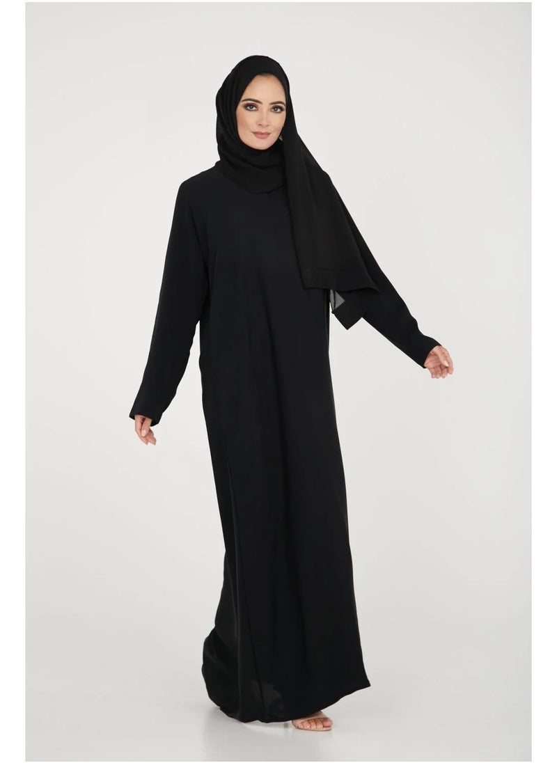 Classic Black Abaya in Premium Korean Nida Fabric – Full Plain Design with Matching Sheila