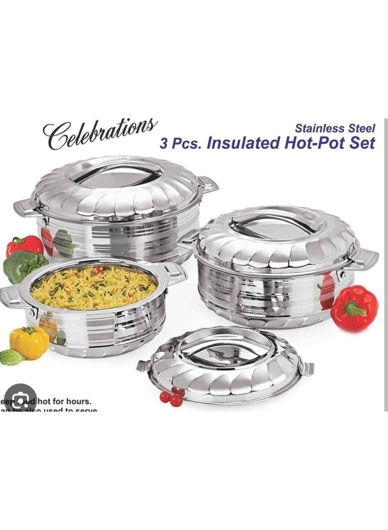 طقم حافظات طعام ستانلس ستيل عازل للحرارة صناعة هندية، مكون من 3 قطع بأحجام 1500 و2500 و3500 مل – يحافظ على سخونة وبرودة الطعام لفترات طويلة - Image 5