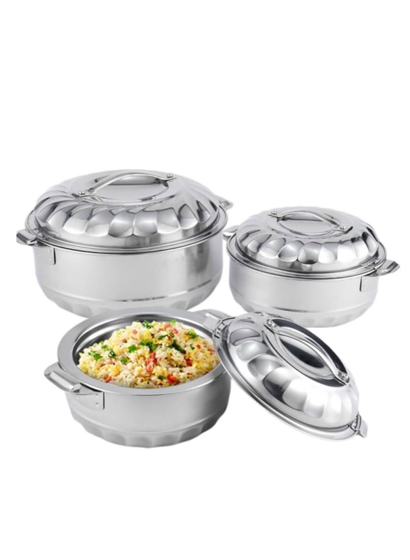 طقم حافظات طعام ستانلس ستيل عازل للحرارة صناعة هندية، مكون من 3 قطع بأحجام 1500 و2500 و3500 مل – يحافظ على سخونة وبرودة الطعام لفترات طويلة - Image 1