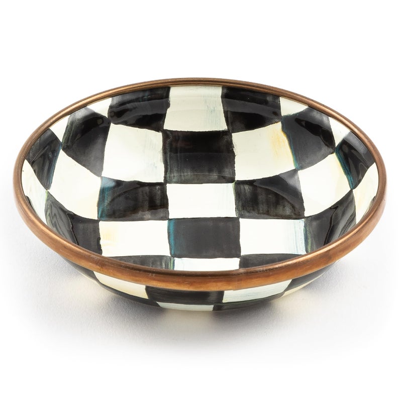 mackenzie childs MACKENZIE-CHILDS Enamel Dipping Bowl, Small Serving Bowl for Entertaining, Black-and-White Courtly Check - Image 1