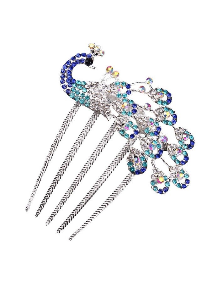 Sheliky Wedding Bridal Headpiece Rhinestone Hair Comb Women Peacock Hair Clip Side Comb Hair Accessory(Blue) - Image 1