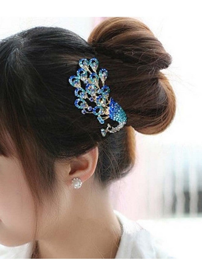 Sheliky Wedding Bridal Headpiece Rhinestone Hair Comb Women Peacock Hair Clip Side Comb Hair Accessory(Blue) - Image 4