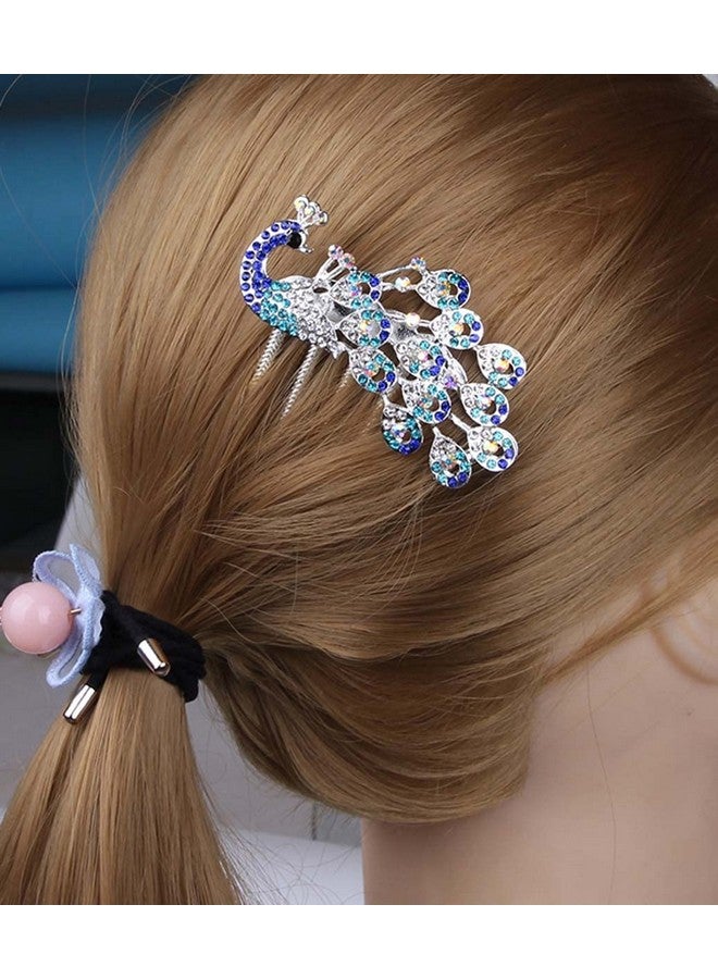 Sheliky Wedding Bridal Headpiece Rhinestone Hair Comb Women Peacock Hair Clip Side Comb Hair Accessory(Blue) - Image 5