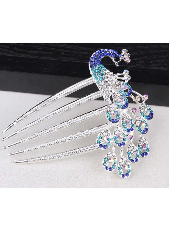 Sheliky Wedding Bridal Headpiece Rhinestone Hair Comb Women Peacock Hair Clip Side Comb Hair Accessory(Blue) - Image 3
