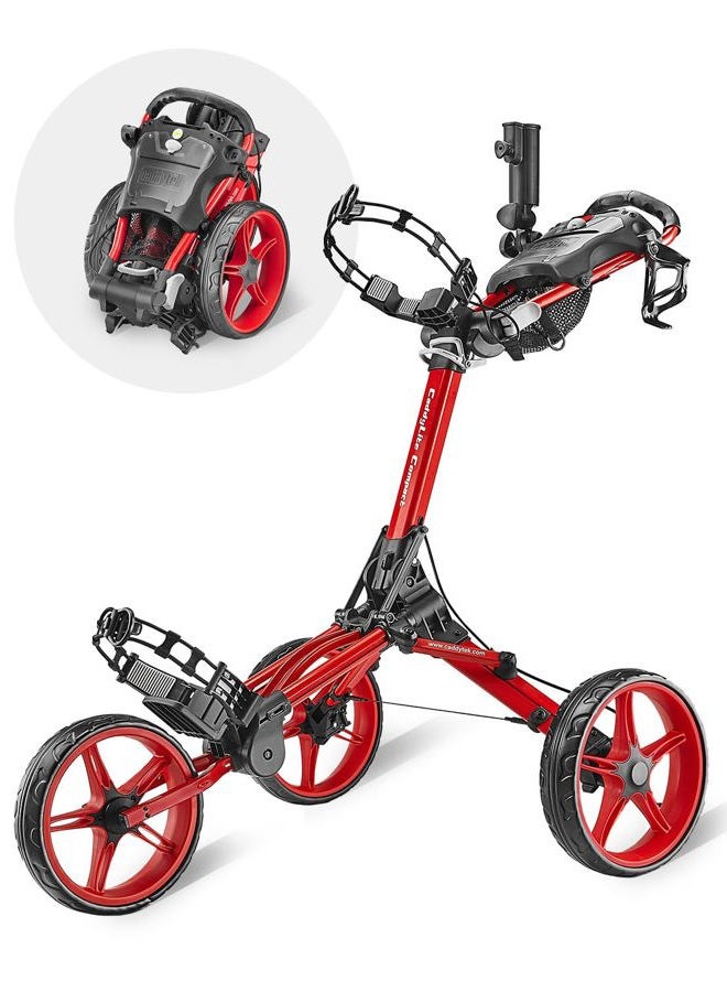 Caddytek CaddyLite Compact Semi-Auto Folding and Unfolding Golf Push Cart, Red - Image 1