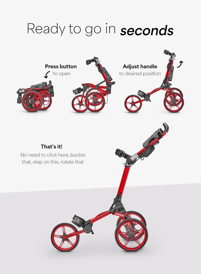 Caddytek CaddyLite Compact Semi-Auto Folding and Unfolding Golf Push Cart, Red - Image 2