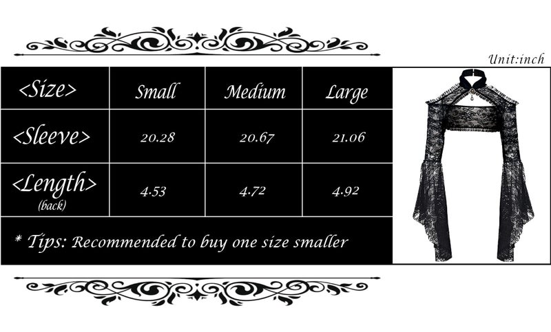 L'VOW Lace Bolero Shrug Gothic Flared Arm Sleeves Crop Top Open Front Victorian Lace Sleeves Witch Cosplay(Black,L) - Image 5