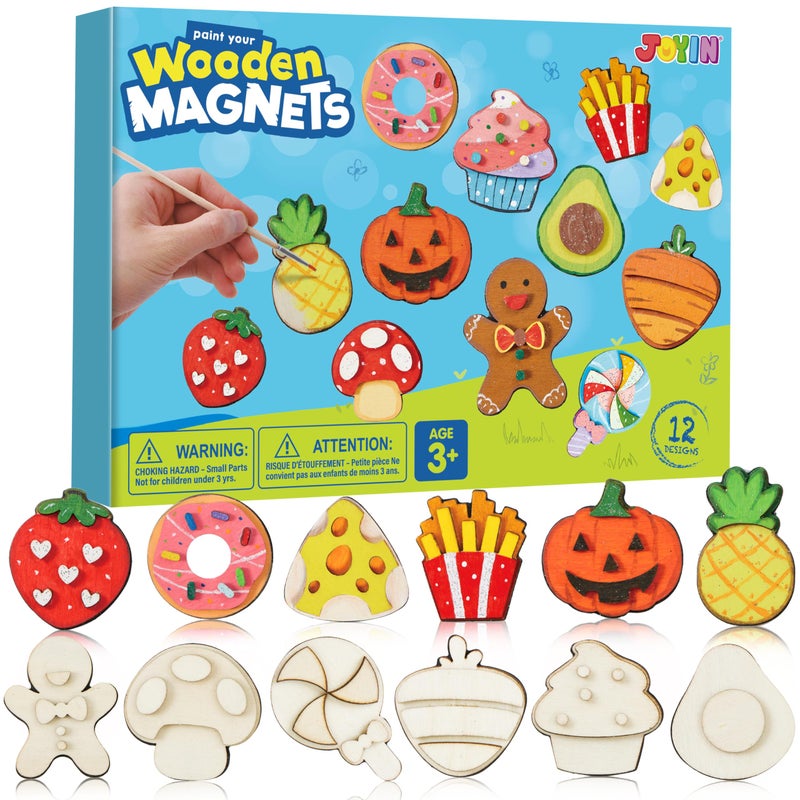 JOYIN 12 pcs Wooden Magnets Painting Craft for Boys and Girls Spring and Rainy Day Activities Kit Craft Toys Gifts for Kids Birthday Easter - Image 2