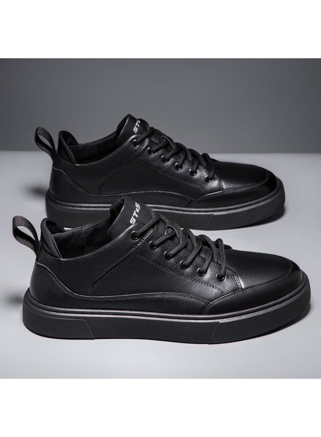 St&sat Men's Shoes, Top-layer Cowhide Leather, Comfortable Sneakers, Casual Shoes For Men, Black, Size 39 - Image 2