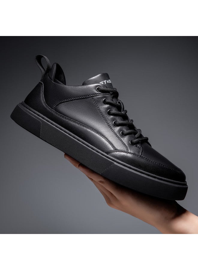 St&sat Men's Shoes, Top-layer Cowhide Leather, Comfortable Sneakers, Casual Shoes For Men, Black, Size 39 - Image 1