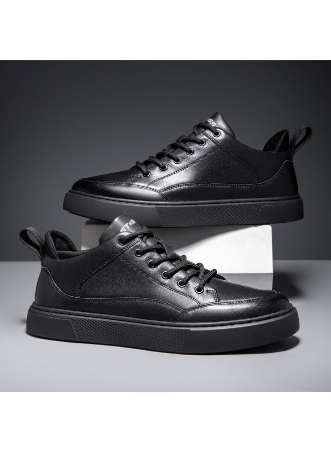 St&sat Men's Shoes, Top-layer Cowhide Leather, Comfortable Sneakers, Casual Shoes For Men, Black, Size 39 - Image 3
