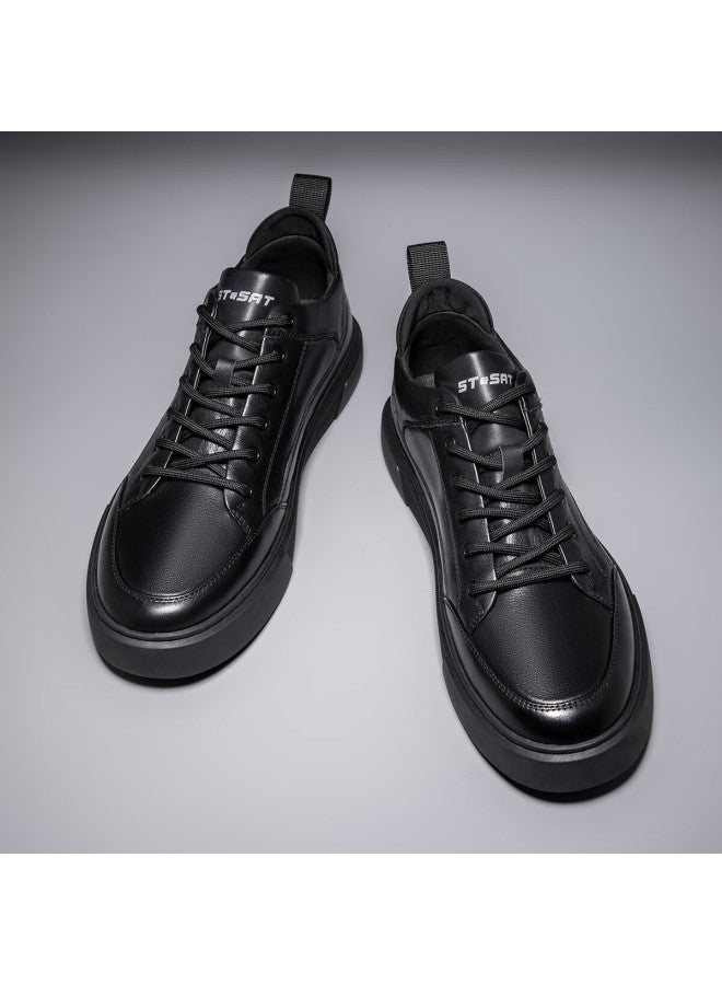 St&sat Men's Shoes, Top-layer Cowhide Leather, Comfortable Sneakers, Casual Shoes For Men, Black, Size 39 - Image 5