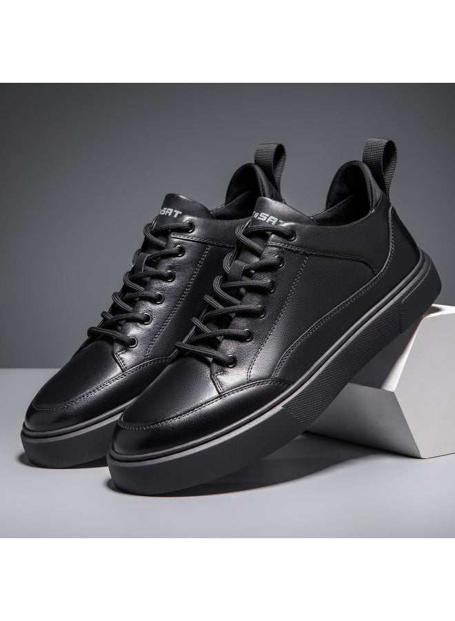 St&sat Men's Shoes, Top-layer Cowhide Leather, Comfortable Sneakers, Casual Shoes For Men, Black, Size 39 - Image 4