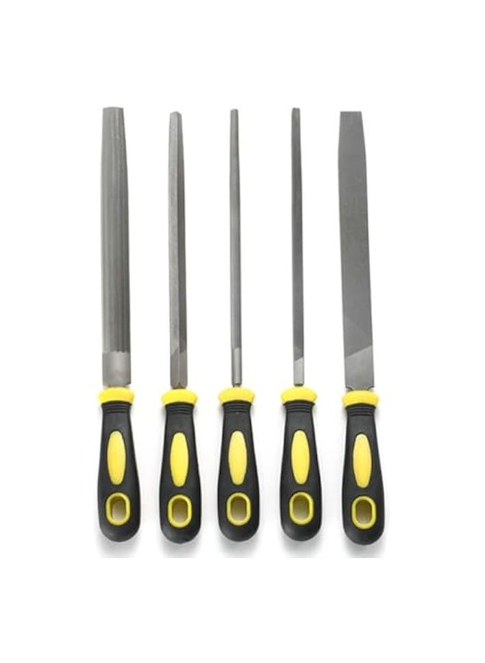 PROMASS 5 Pcs Needle File Set, 8 Inch Woodworking File, Handmade Metal File, Hardened Alloy Strength Steel Set, Including Flat, Square, Triangle, Round And Semi-Circle Files - Image 1