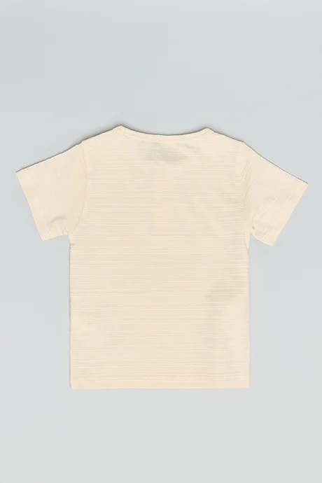 أر أند بي Textured T-Shirt with Henley Neck and Short Sleeves