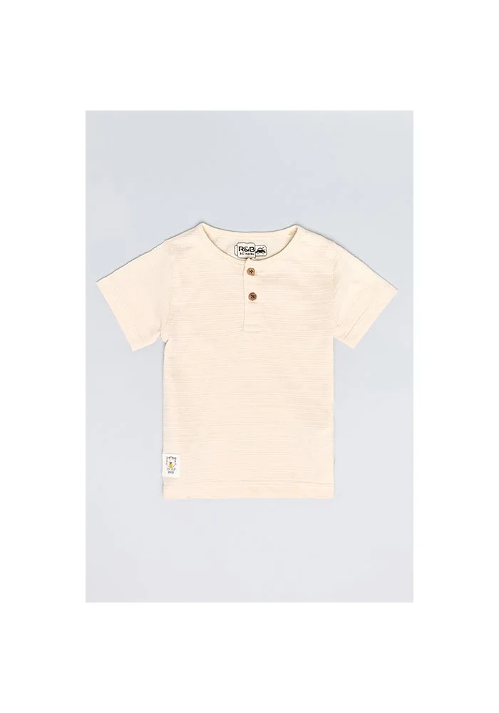 R&b Textured T-Shirt with Henley Neck and Short Sleeves