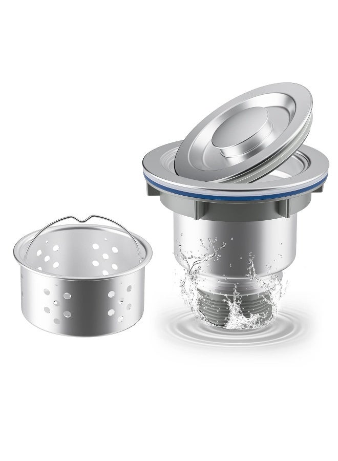 3-1/2 Stainless Steel Kitchen Sink Drain Assembly Kit with Removable Deep Basket and Sealing Lid to Prevent Clogs in Standard Kitchen Sink Drains.  - Image 1