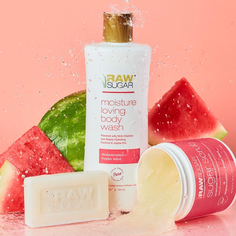RAW SUGAR Simply Body Wash Variety Trio (25 Fl Oz, Pack of 3) Vegan Bath & Shower Gel, Raw Coconut + Mango, Pineapple + Maqui Berry + Coconut and Watermelon + Fresh Mint, No Sulfates & Parabens - Image 4