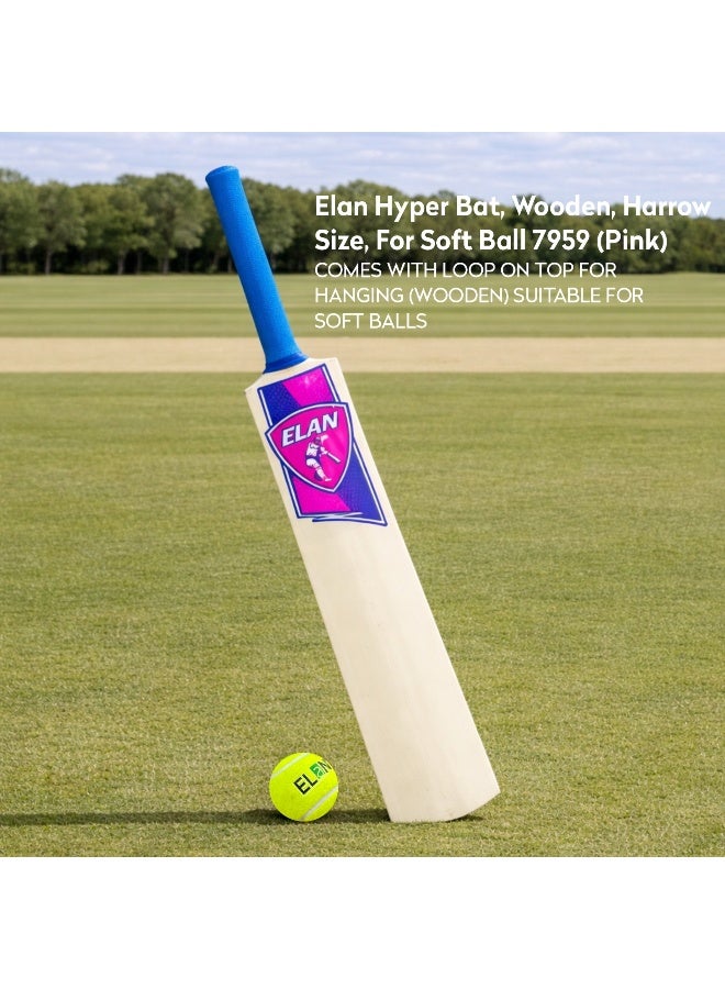 Elan Hyper Wooden Cricket Bat Harrow Size – Soft Ball Cricket Bat Pink, Lightweight Youth Bat with Durable Wood Blade and Comfort Grip for Training and Match Play for Soft Balls - Image 3