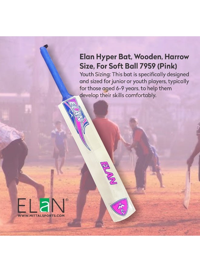 Elan Hyper Wooden Cricket Bat Harrow Size – Soft Ball Cricket Bat Pink, Lightweight Youth Bat with Durable Wood Blade and Comfort Grip for Training and Match Play for Soft Balls - Image 4