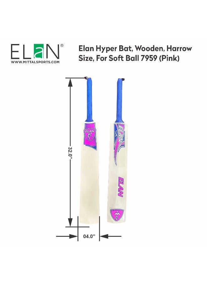 Elan Hyper Wooden Cricket Bat Harrow Size – Soft Ball Cricket Bat Pink, Lightweight Youth Bat with Durable Wood Blade and Comfort Grip for Training and Match Play for Soft Balls - Image 2