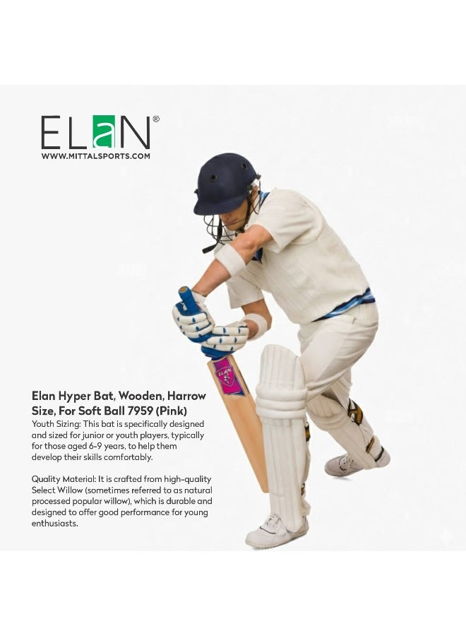 Elan Hyper Wooden Cricket Bat Harrow Size – Soft Ball Cricket Bat Pink, Lightweight Youth Bat with Durable Wood Blade and Comfort Grip for Training and Match Play for Soft Balls - Image 5