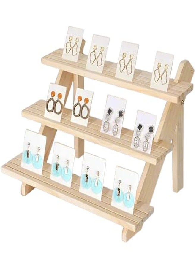 Peelorange 3-Tier Wooden Jewellery Display Stand Portable Tabletop Rack for Jewellery Natural Rubberwood - Image 1