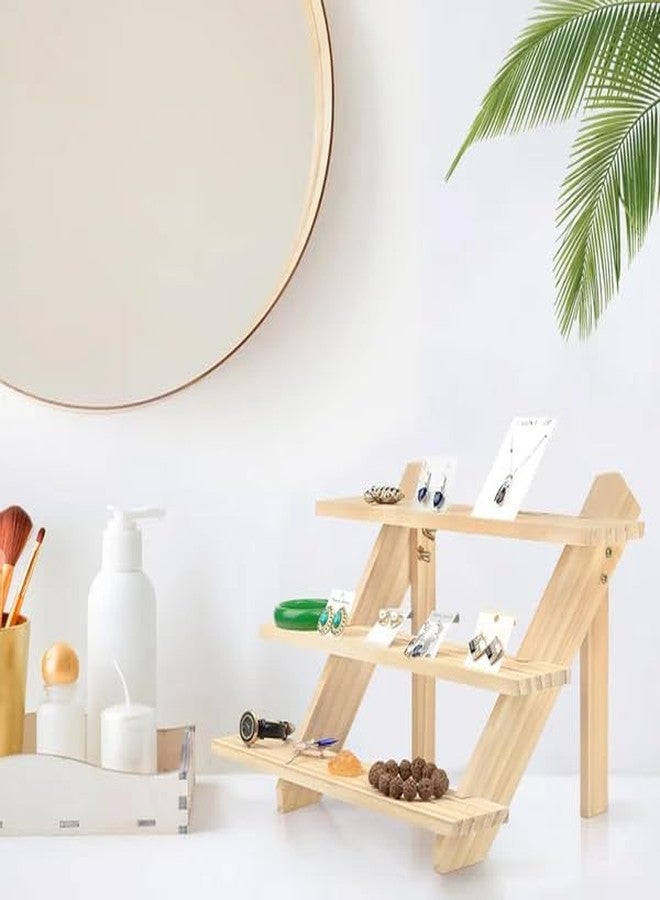 Peelorange 3-Tier Wooden Jewellery Display Stand Portable Tabletop Rack for Jewellery Natural Rubberwood - Image 4